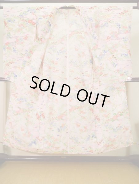 Photo2: J1104K Used Japanese Light Sweet Pink Kids / Silk. Flower, lily, fringed pink pattern  (Grade B) (2)