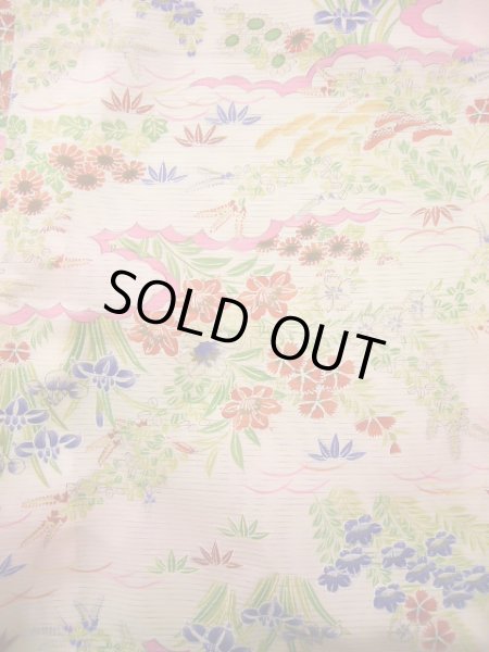 Photo4: J1104K Used Japanese Light Sweet Pink Kids / Silk. Flower, lily, fringed pink pattern  (Grade B) (4)