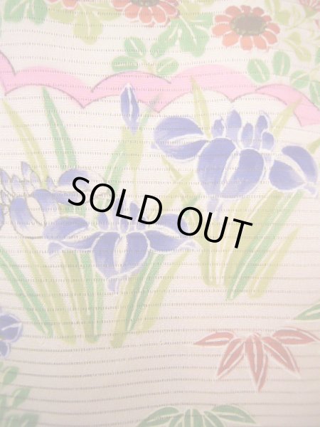 Photo7: J1104K Used Japanese Light Sweet Pink Kids / Silk. Flower, lily, fringed pink pattern  (Grade B) (7)