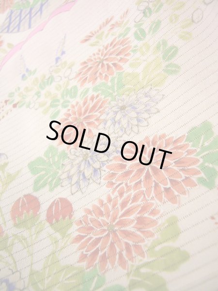 Photo12: J1104K Used Japanese Light Sweet Pink Kids / Silk. Flower, lily, fringed pink pattern  (Grade B) (12)