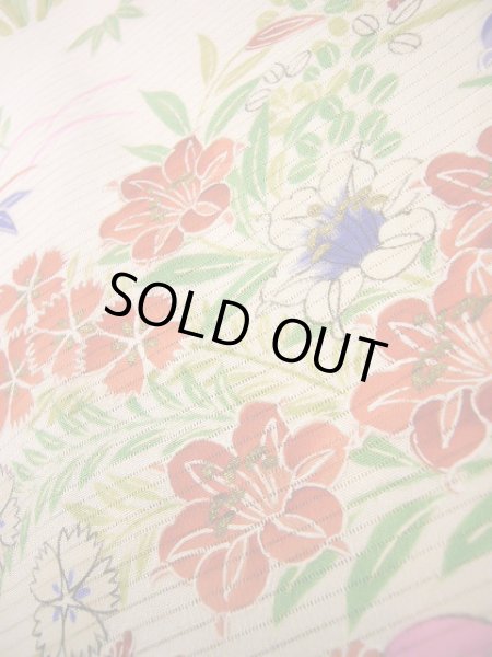 Photo14: J1104K Used Japanese Light Sweet Pink Kids / Silk. Flower, lily, fringed pink pattern  (Grade B) (14)