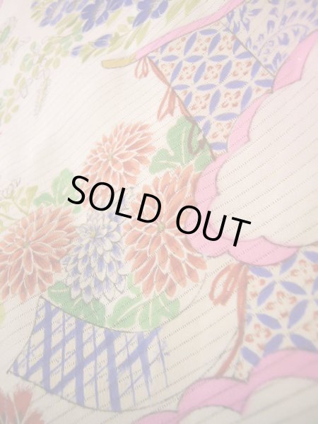 Photo16: J1104K Used Japanese Light Sweet Pink Kids / Silk. Flower, lily, fringed pink pattern  (Grade B) (16)