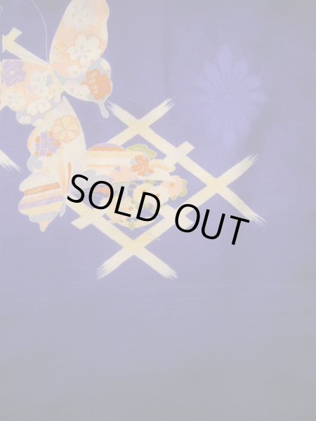 Photo3: J1111N Used Japanese Deep  Blue Kids / Silk. Chrysanthemum,   (Grade B) (3)