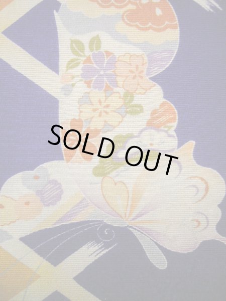 Photo6: J1111N Used Japanese Deep  Blue Kids / Silk. Chrysanthemum,   (Grade B) (6)