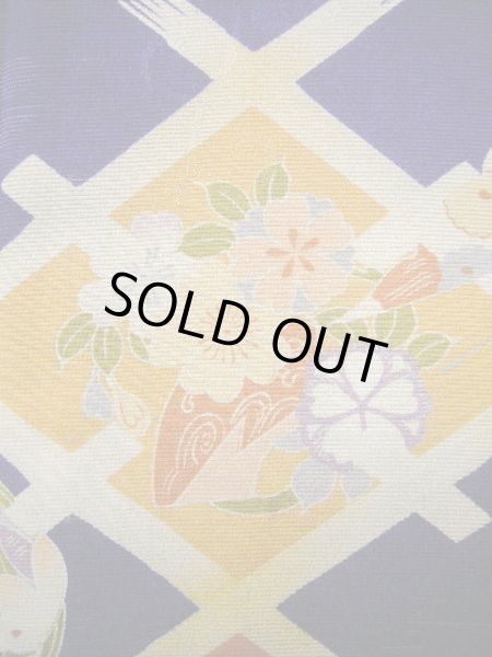 Photo7: J1111N Used Japanese Deep  Blue Kids / Silk. Chrysanthemum,   (Grade B) (7)