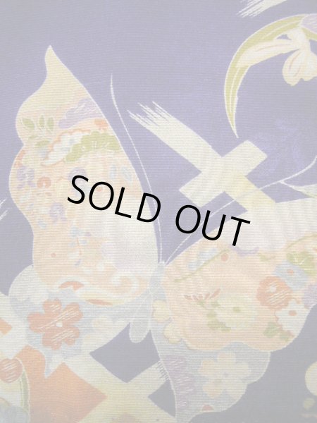 Photo9: J1111N Used Japanese Deep  Blue Kids / Silk. Chrysanthemum,   (Grade B) (9)