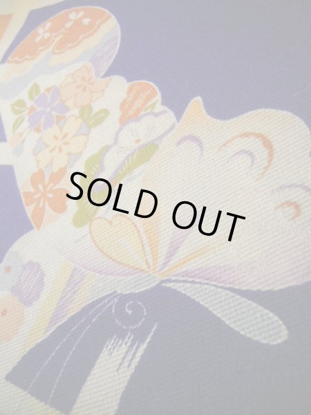 Photo13: J1111N Used Japanese Deep  Blue Kids / Silk. Chrysanthemum,   (Grade B) (13)