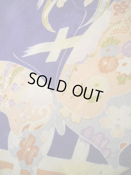 Photo17: J1111N Used Japanese Deep  Blue Kids / Silk. Chrysanthemum,   (Grade B) (17)