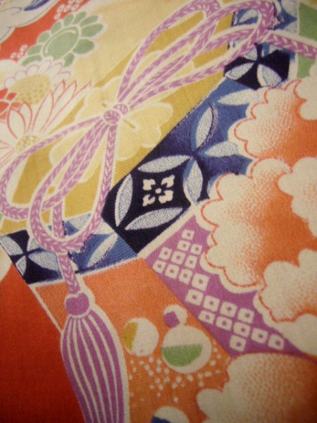 Photo11: J1111Q Used Japanese   Red Kids / Silk. Peony, Kaioke bucket for clamshells  (Grade A) (11)