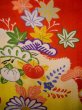 Photo8: J1111R Used Japanese Deep  Vermilion Kids / Silk. Peony, mallet, cup, rabbitear iris pattern  (Grade B) (8)