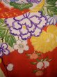 Photo9: J1111R Used Japanese Deep  Vermilion Kids / Silk. Peony, mallet, cup, rabbitear iris pattern  (Grade B) (9)