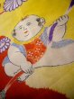 Photo11: J1111R Used Japanese Deep  Vermilion Kids / Silk. Peony, mallet, cup, rabbitear iris pattern  (Grade B) (11)