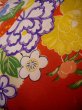 Photo14: J1111R Used Japanese Deep  Vermilion Kids / Silk. Peony, mallet, cup, rabbitear iris pattern  (Grade B) (14)