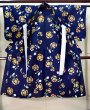 Photo2: Mint J1126V Used Japanese   Indigo Blue Kids / Cotton. Flower   (Grade A) (2)