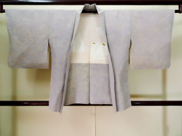 Photo1: J1216J Used Japanese Light  Gray HAORI short jacket / Silk. Flower,   (Grade C) (1)