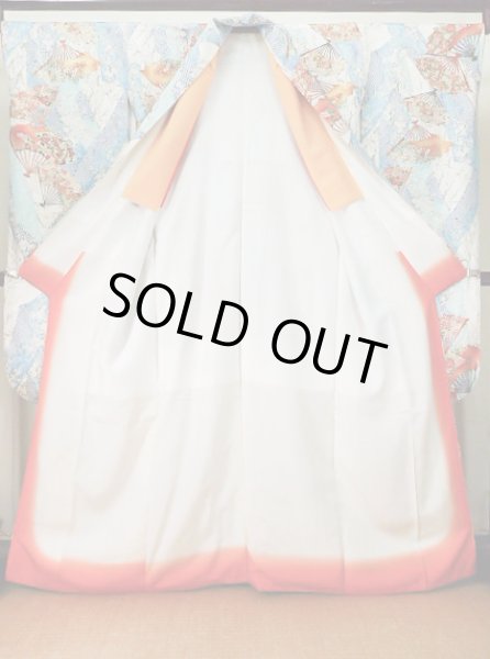 Photo4: Mint J1223B Used Japanese Pale Light Blue FURISODE long-sleeved / Silk. Flower,   (Grade A) (4)