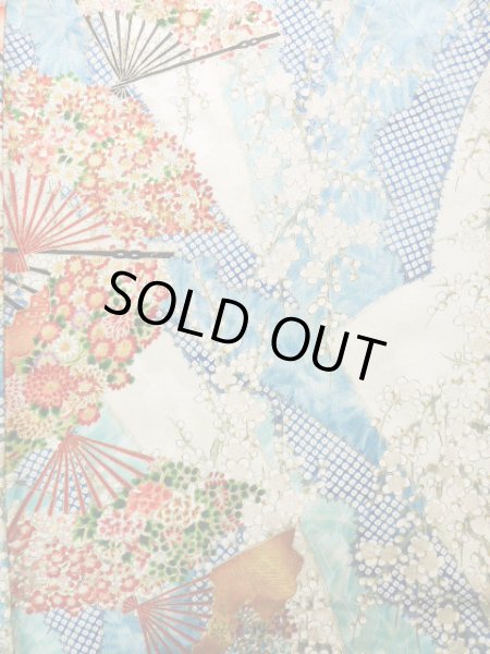 Photo6: Mint J1223B Used Japanese Pale Light Blue FURISODE long-sleeved / Silk. Flower,   (Grade A) (6)