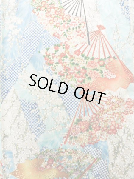 Photo7: Mint J1223B Used Japanese Pale Light Blue FURISODE long-sleeved / Silk. Flower,   (Grade A) (7)