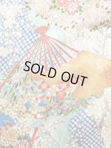 Photo10: Mint J1223B Used Japanese Pale Light Blue FURISODE long-sleeved / Silk. Flower,   (Grade A) (10)