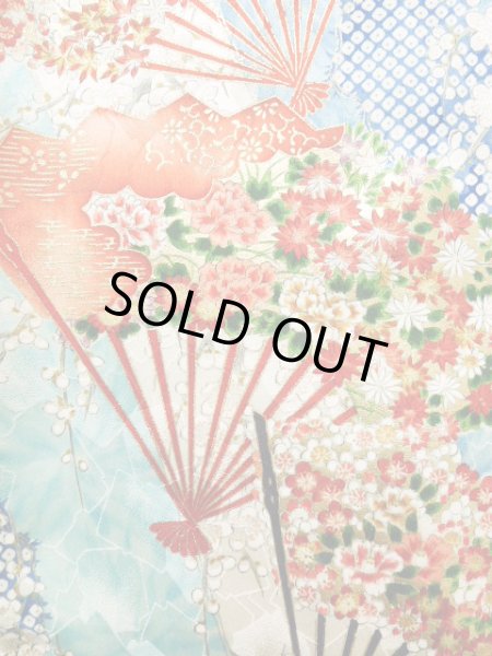 Photo12: Mint J1223B Used Japanese Pale Light Blue FURISODE long-sleeved / Silk. Flower,   (Grade A) (12)