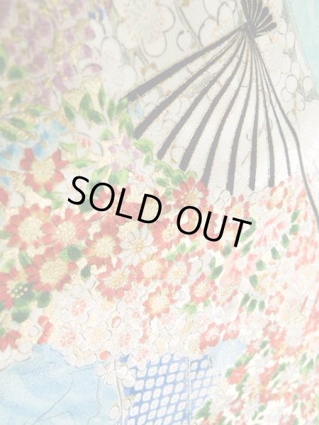 Photo13: Mint J1223B Used Japanese Pale Light Blue FURISODE long-sleeved / Silk. Flower,   (Grade A) (13)