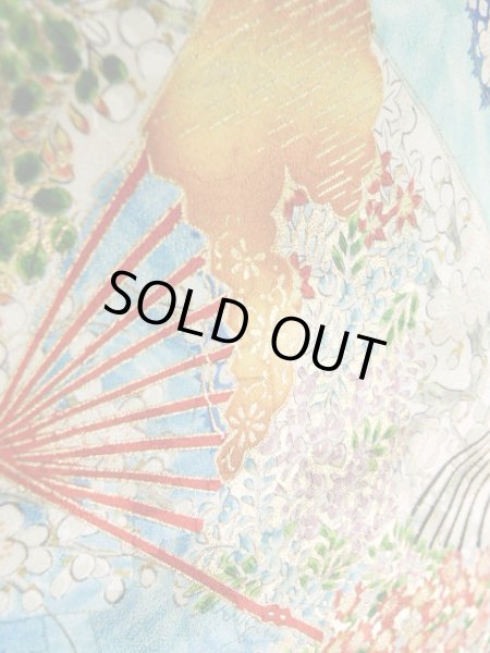 Photo14: Mint J1223B Used Japanese Pale Light Blue FURISODE long-sleeved / Silk. Flower,   (Grade A) (14)