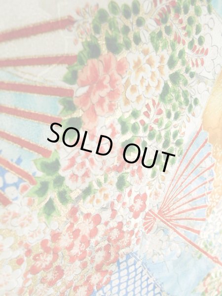 Photo15: Mint J1223B Used Japanese Pale Light Blue FURISODE long-sleeved / Silk. Flower,   (Grade A) (15)