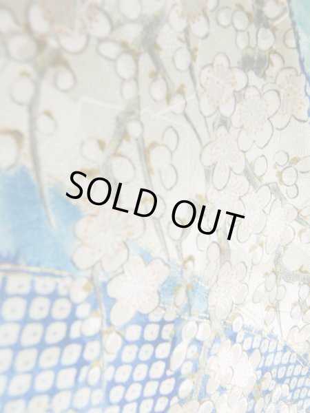 Photo16: Mint J1223B Used Japanese Pale Light Blue FURISODE long-sleeved / Silk. Flower,   (Grade A) (16)