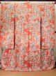 Photo2: J1223C Used Japanese   Orange FURISODE long-sleeved / Silk. Peony,   (Grade B) (2)