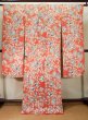 Photo3: J1223C Used Japanese   Orange FURISODE long-sleeved / Silk. Peony,   (Grade B) (3)