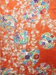 Photo5: J1223C Used Japanese   Orange FURISODE long-sleeved / Silk. Peony,   (Grade B) (5)