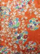 Photo7: J1223C Used Japanese   Orange FURISODE long-sleeved / Silk. Peony,   (Grade B) (7)