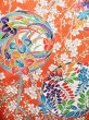 Photo8: J1223C Used Japanese   Orange FURISODE long-sleeved / Silk. Peony,   (Grade B) (8)