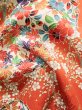 Photo17: J1223C Used Japanese   Orange FURISODE long-sleeved / Silk. Peony,   (Grade B) (17)