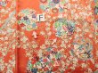 Photo25: J1223C Used Japanese   Orange FURISODE long-sleeved / Silk. Peony,   (Grade B) (25)