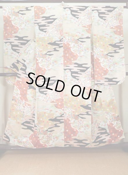Photo2: Mint J1223D Used Japanese   Black FURISODE long-sleeved / Silk. UME plum bloom,   (Grade A) (2)