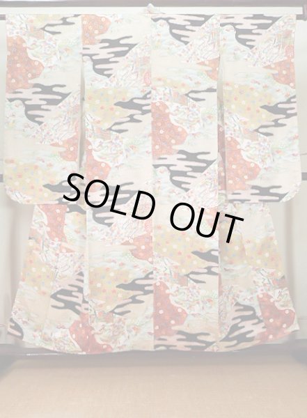 Photo3: Mint J1223D Used Japanese   Black FURISODE long-sleeved / Silk. UME plum bloom,   (Grade A) (3)