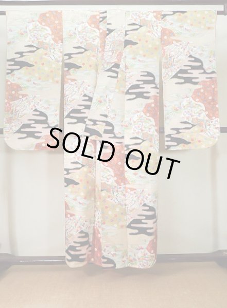 Photo4: Mint J1223D Used Japanese   Black FURISODE long-sleeved / Silk. UME plum bloom,   (Grade A) (4)