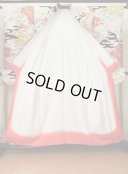 Photo5: Mint J1223D Used Japanese   Black FURISODE long-sleeved / Silk. UME plum bloom,   (Grade A) (5)