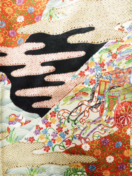 Photo6: Mint J1223D Used Japanese   Black FURISODE long-sleeved / Silk. UME plum bloom,   (Grade A) (6)