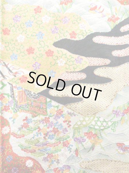 Photo7: Mint J1223D Used Japanese   Black FURISODE long-sleeved / Silk. UME plum bloom,   (Grade A) (7)