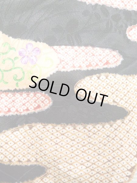 Photo9: Mint J1223D Used Japanese   Black FURISODE long-sleeved / Silk. UME plum bloom,   (Grade A) (9)