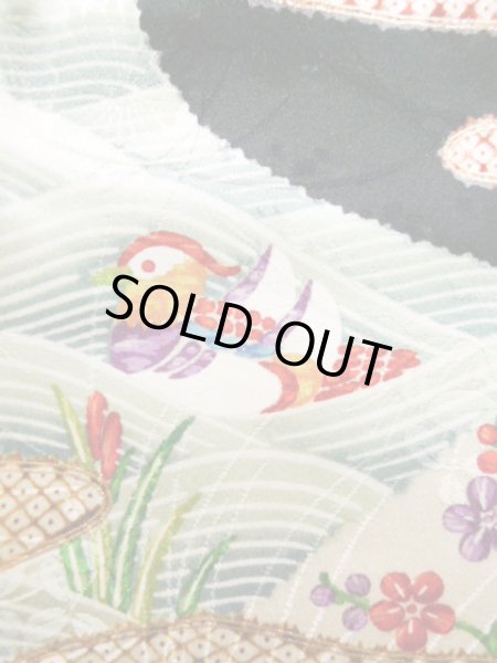 Photo12: Mint J1223D Used Japanese   Black FURISODE long-sleeved / Silk. UME plum bloom,   (Grade A) (12)
