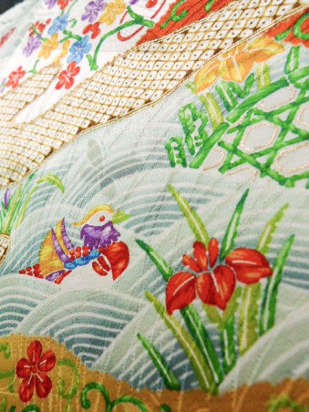 Photo14: Mint J1223D Used Japanese   Black FURISODE long-sleeved / Silk. UME plum bloom,   (Grade A) (14)