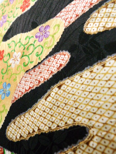 Photo16: Mint J1223D Used Japanese   Black FURISODE long-sleeved / Silk. UME plum bloom,   (Grade A) (16)