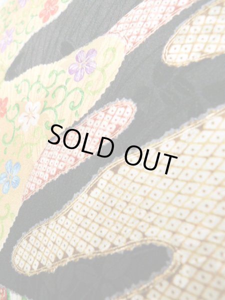 Photo16: Mint J1223D Used Japanese   Black FURISODE long-sleeved / Silk. UME plum bloom,   (Grade A) (16)