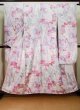 Photo2: J1223E Used Japanese Pale Light Pink FURISODE long-sleeved / Silk. Peony, lily pattern  (Grade B) (2)