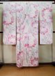 Photo3: J1223E Used Japanese Pale Light Pink FURISODE long-sleeved / Silk. Peony, lily pattern  (Grade B) (3)