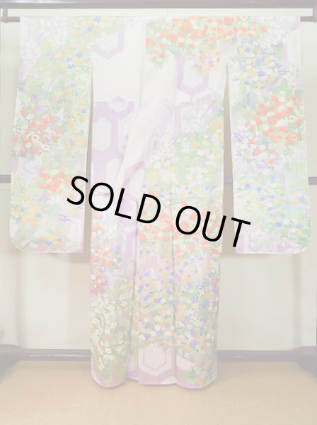 Photo3: J1223I Used Japanese Light  Wisteria FURISODE long-sleeved / Silk. Flower,   (Grade A) (3)