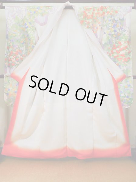 Photo4: J1223I Used Japanese Light  Wisteria FURISODE long-sleeved / Silk. Flower,   (Grade A) (4)